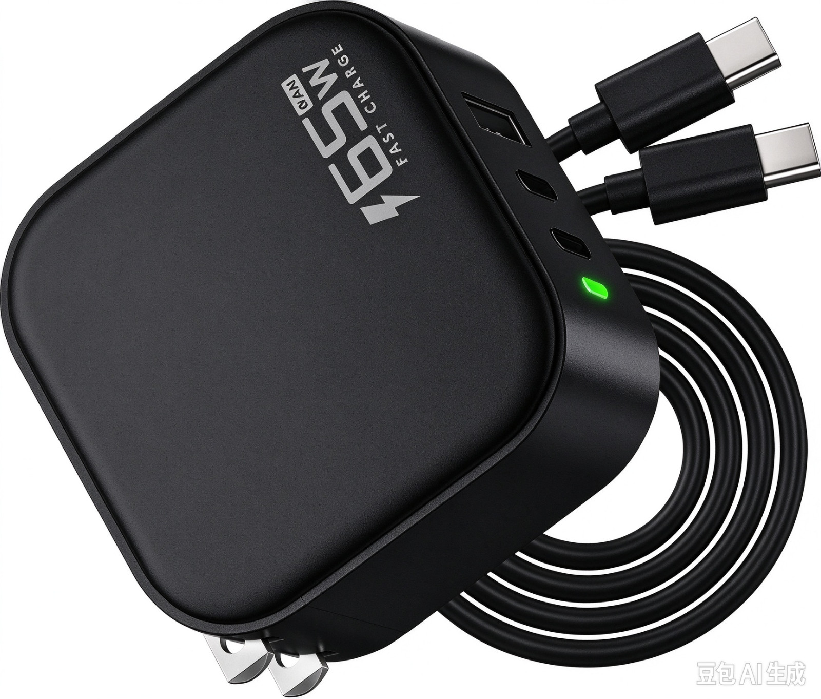 65W GaN USB C Charger 3-Port for MacBook iPhone iPad Galaxy Dell XPS –With Cable