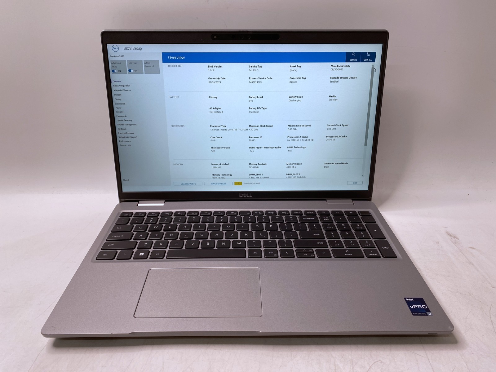 FOR PARTS Dell Precision 3571 i7-12700H NVIDIA T600 No RAM/SSD/WiFi 83% Battery