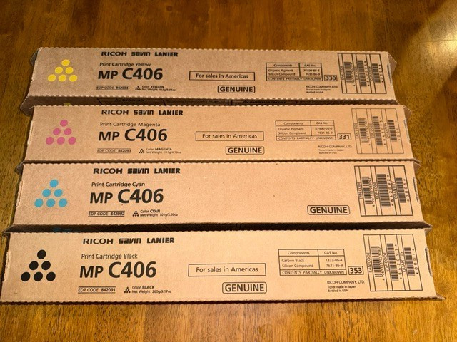 Genuine Ricoh Savin Lanier Toner Set MP C406 MP C306 842091 842092 842093 842094