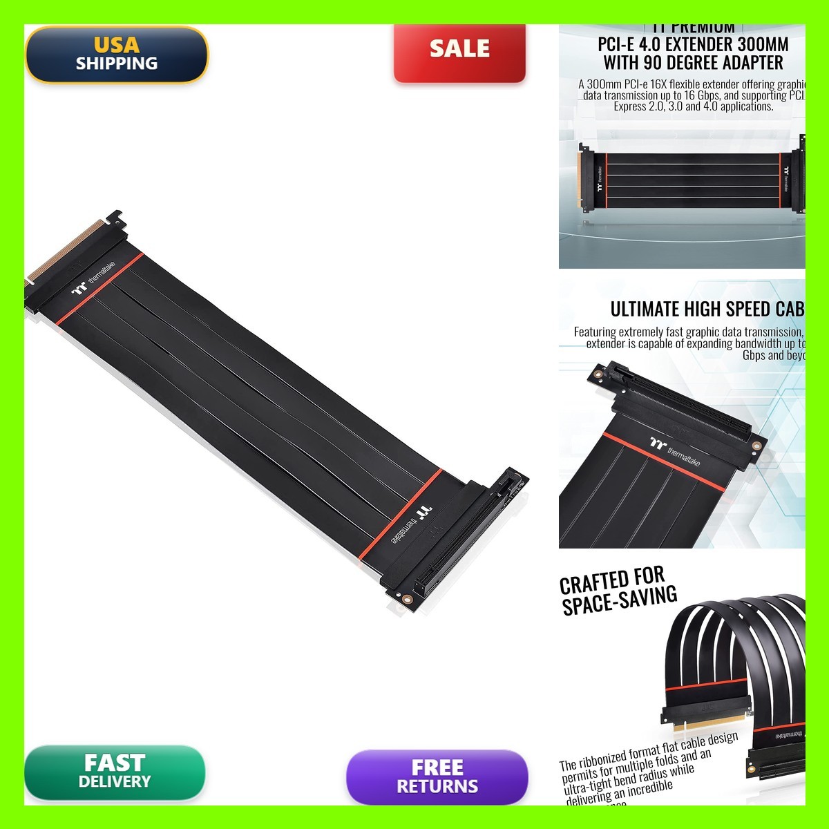 Thermaltake TT Premium PCI-E 4.0 Riser Cable 300mm 90 Degree Adapter