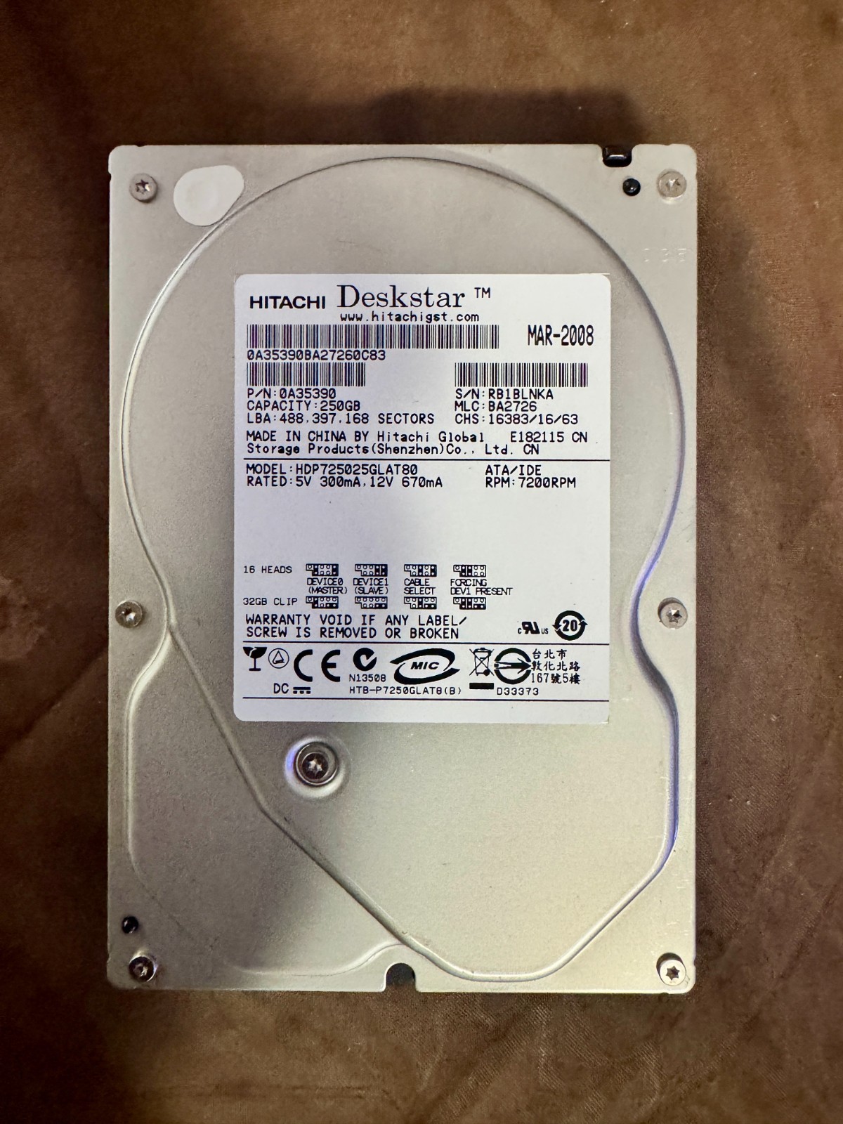 Hitachi HDP725025GLAT80 / 0A35390 Hard Drive