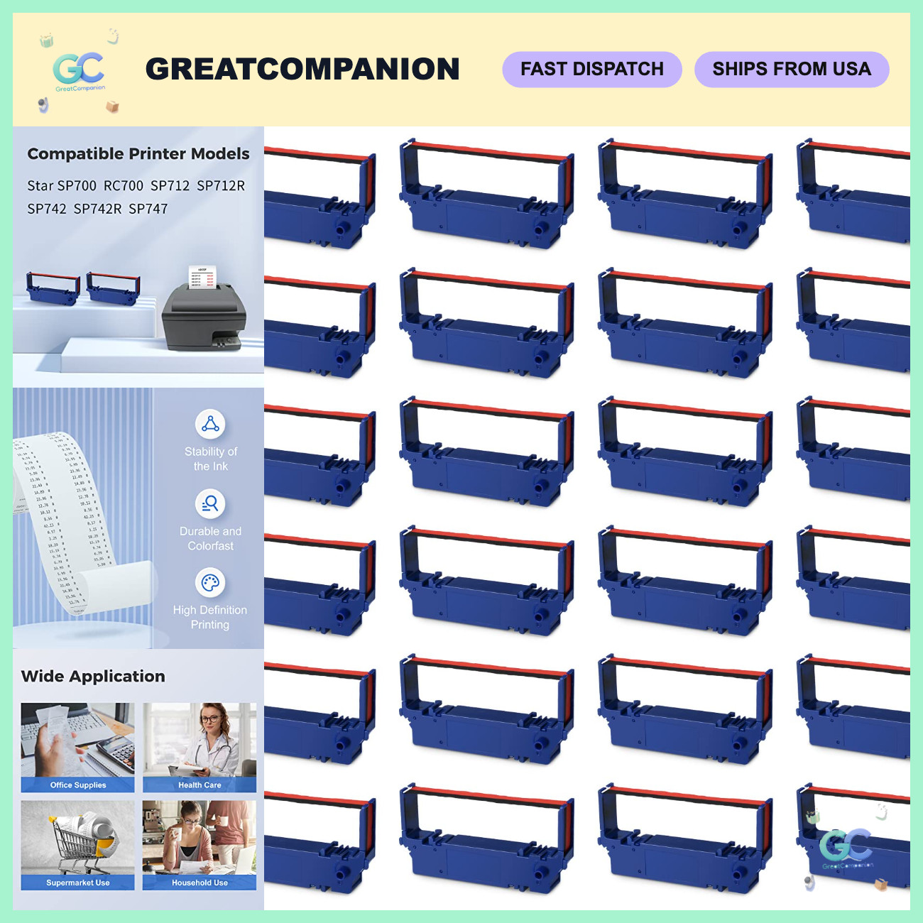 Replacement Ink Ribbon for RC700 SP700 Printer - 24 Pack, High-Quality, Compatib