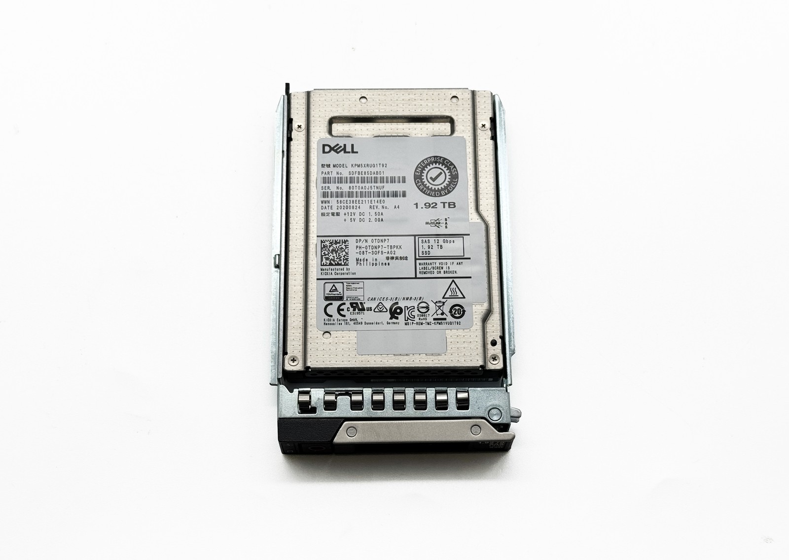 Dell 1.92TB 12Gbps SAS 2.5" Enterprise SSD KPM5XRUG1T92 0TDNP7 TDNP7 w/ Caddy