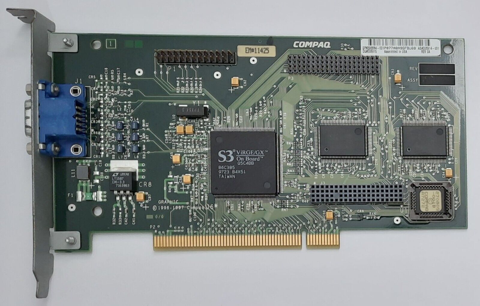 Compaq 006916-001 PCI Graphics Card (S3 ViRGE/GX, 86C385, 2MB, Retro, 1997)