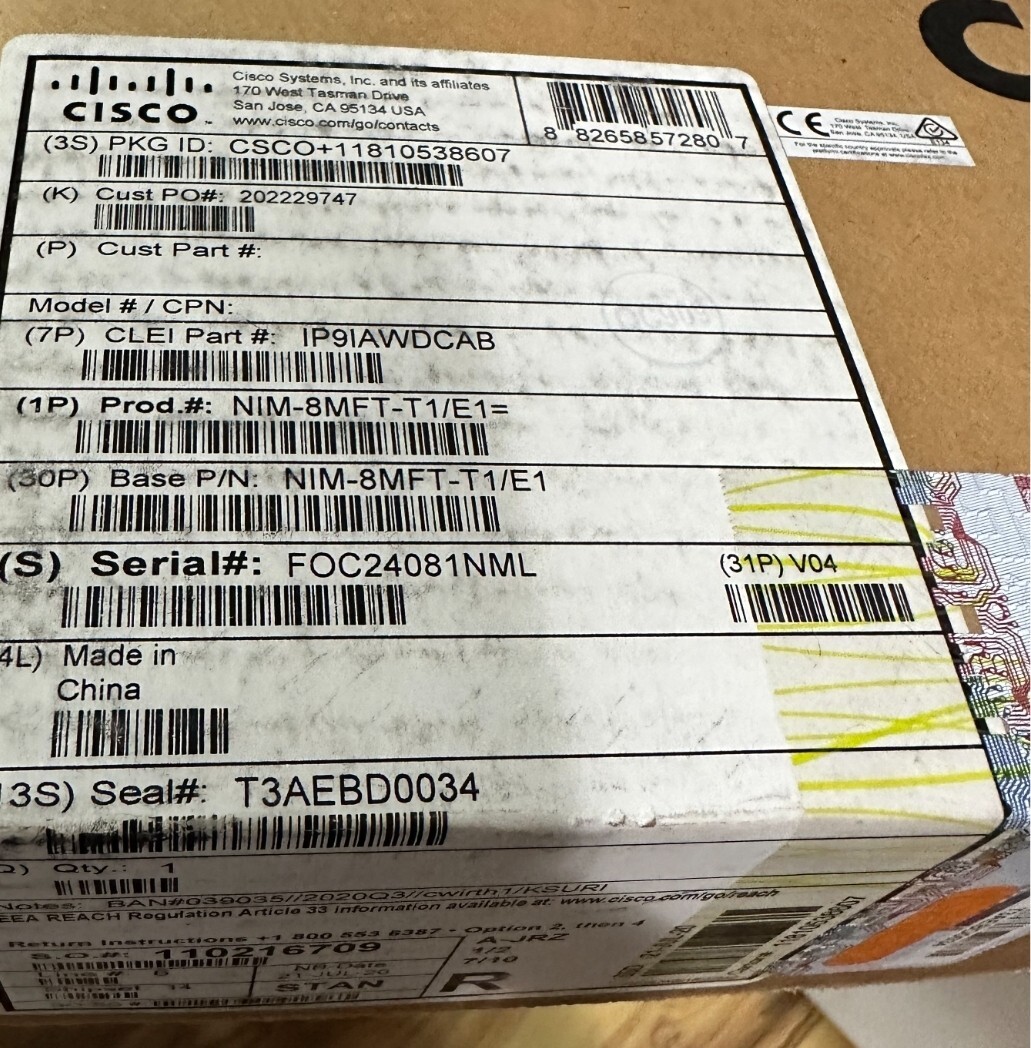  Cisco NIM-8MFT-T1/E1 Network Module F/S Brand New Sealed Two Years Warranty