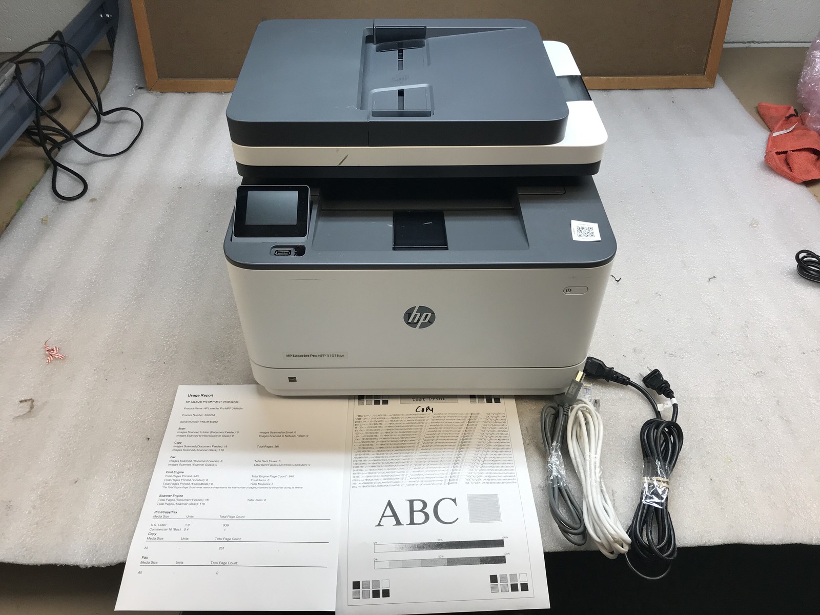 HP LaserJet Pro MFP 3101fdw Wireless Monochrome Printer 939 Pages - Tested