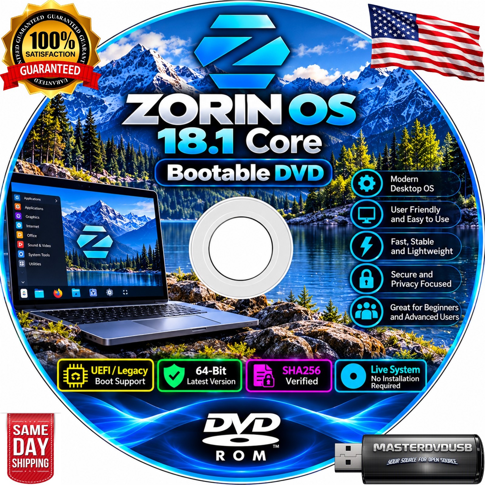 Zorin OS 18.1 Core Bootable DVD Installer | UEFI/Legacy | 64-Bit | SHA256 