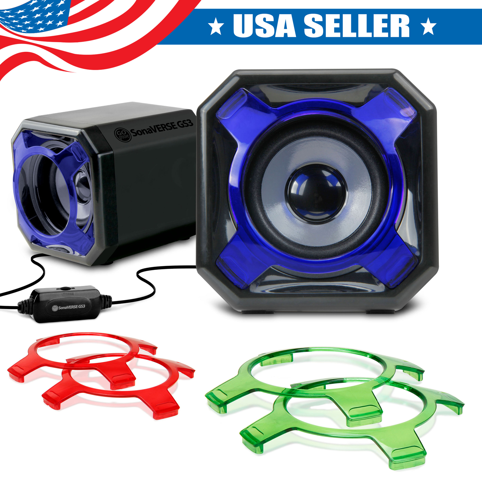 USB Computer Gaming Speakers with Interchangeable Grills & Powerful 5W Drivers