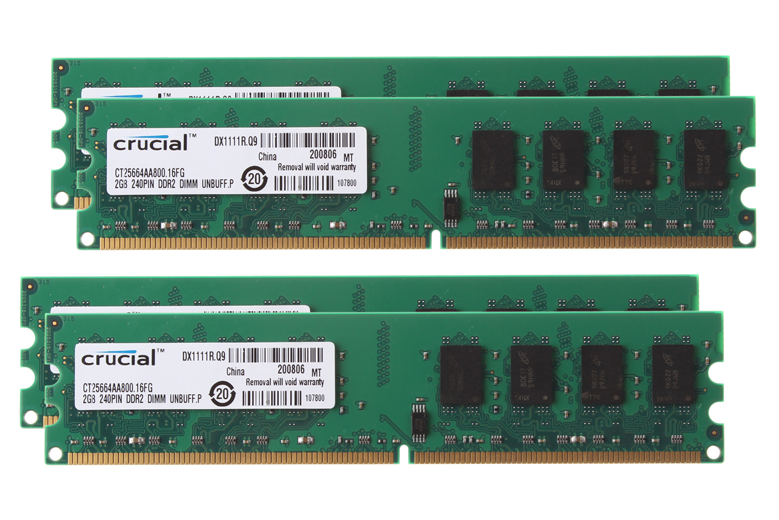 8GB 4X 2GB Crucial 2G 2RX8 PC2-6400 DDR2 800MHz DIMM RAM Desktop NON-ECC Memory