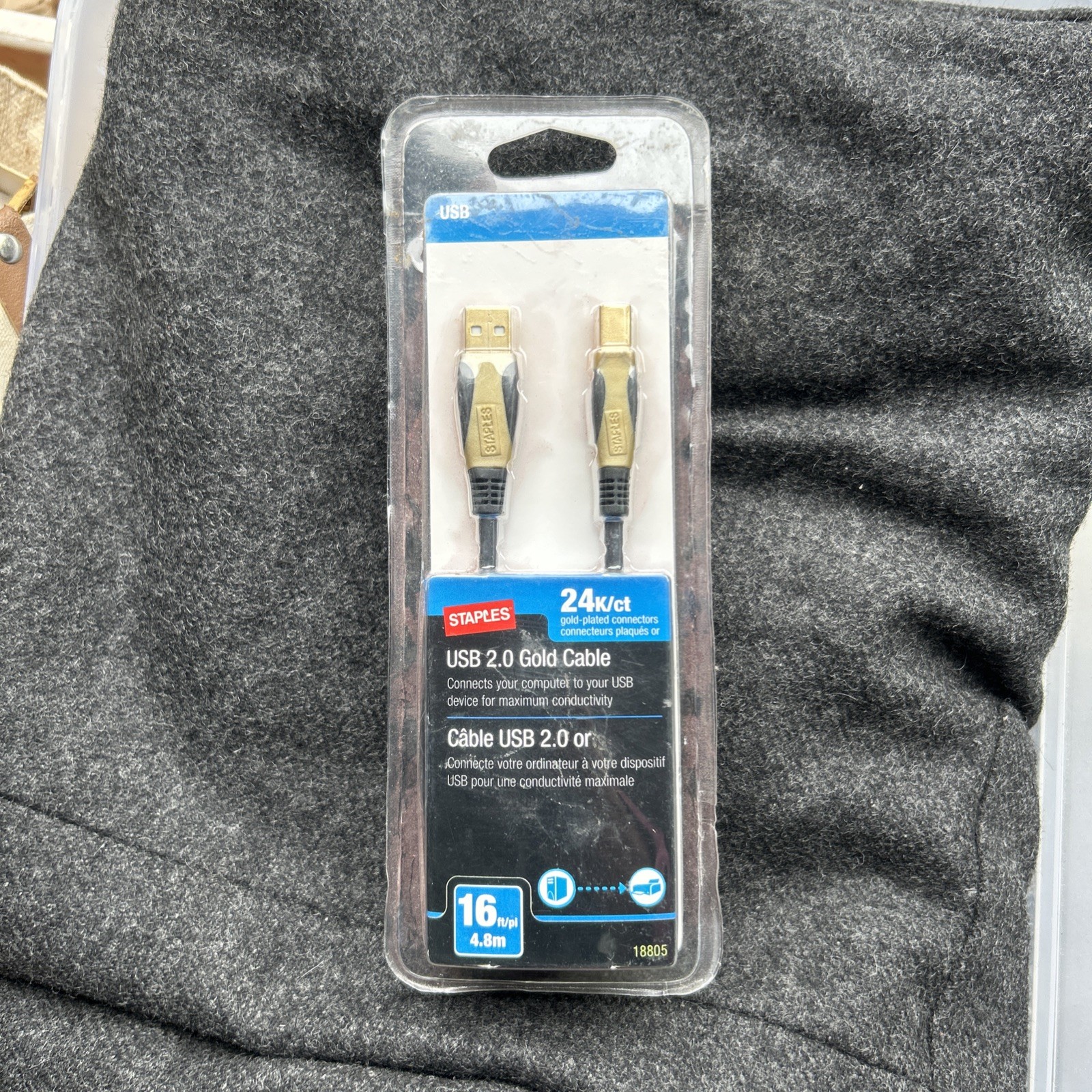Staples USB 2.0 Gold Cable A to B 7 ft 24K Gold Plated Printer Cable New Sealed