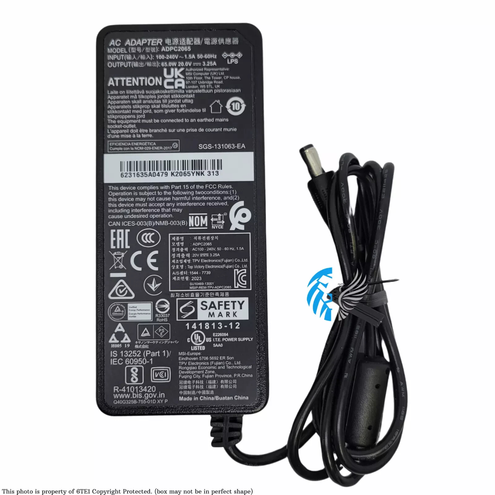 Original 65W 20V 3.25A AC Adapter for MSI Optix Monitors (ADPC2065)™