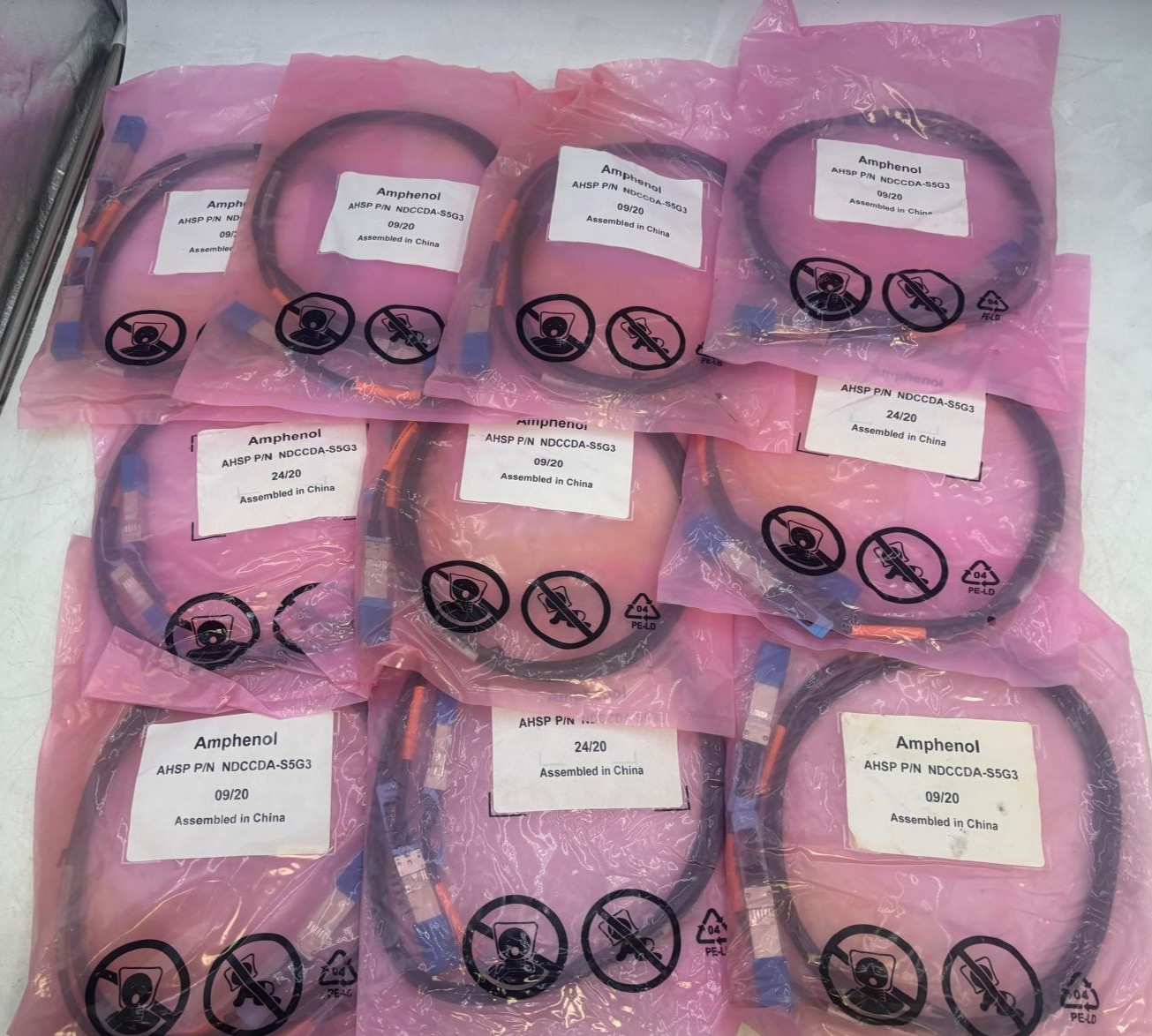 Lot of 10 Amphenol NDCCDA-S5G3 Direct Attach Cable