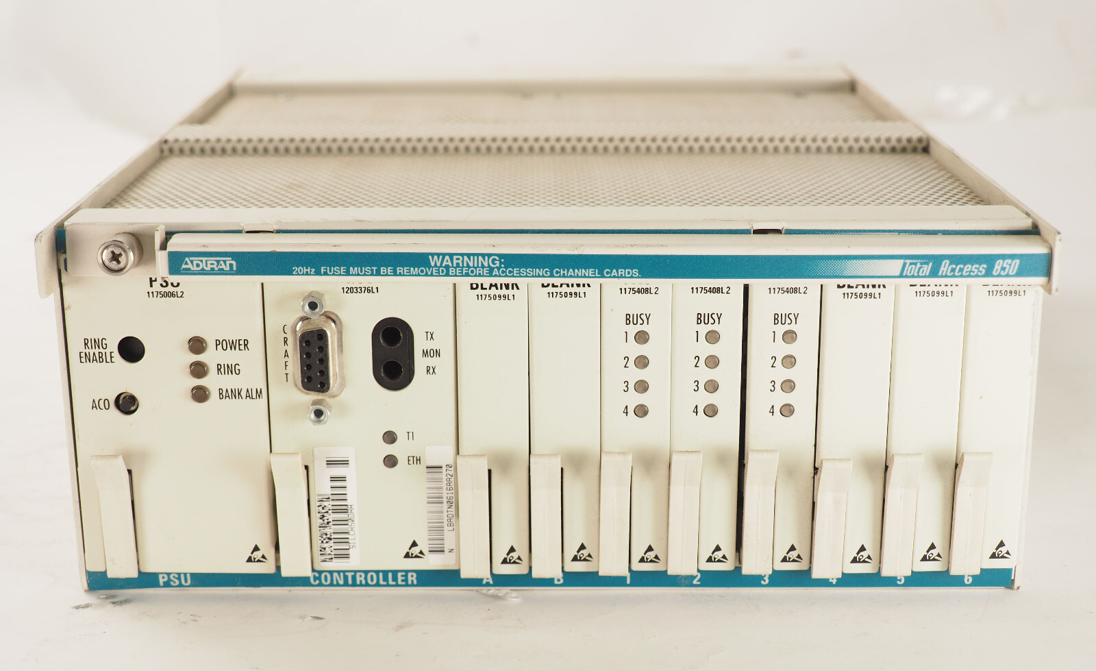 ADTRAN Total Access 850 w/  DC chassis Router Controller Unit (RCU) with modules