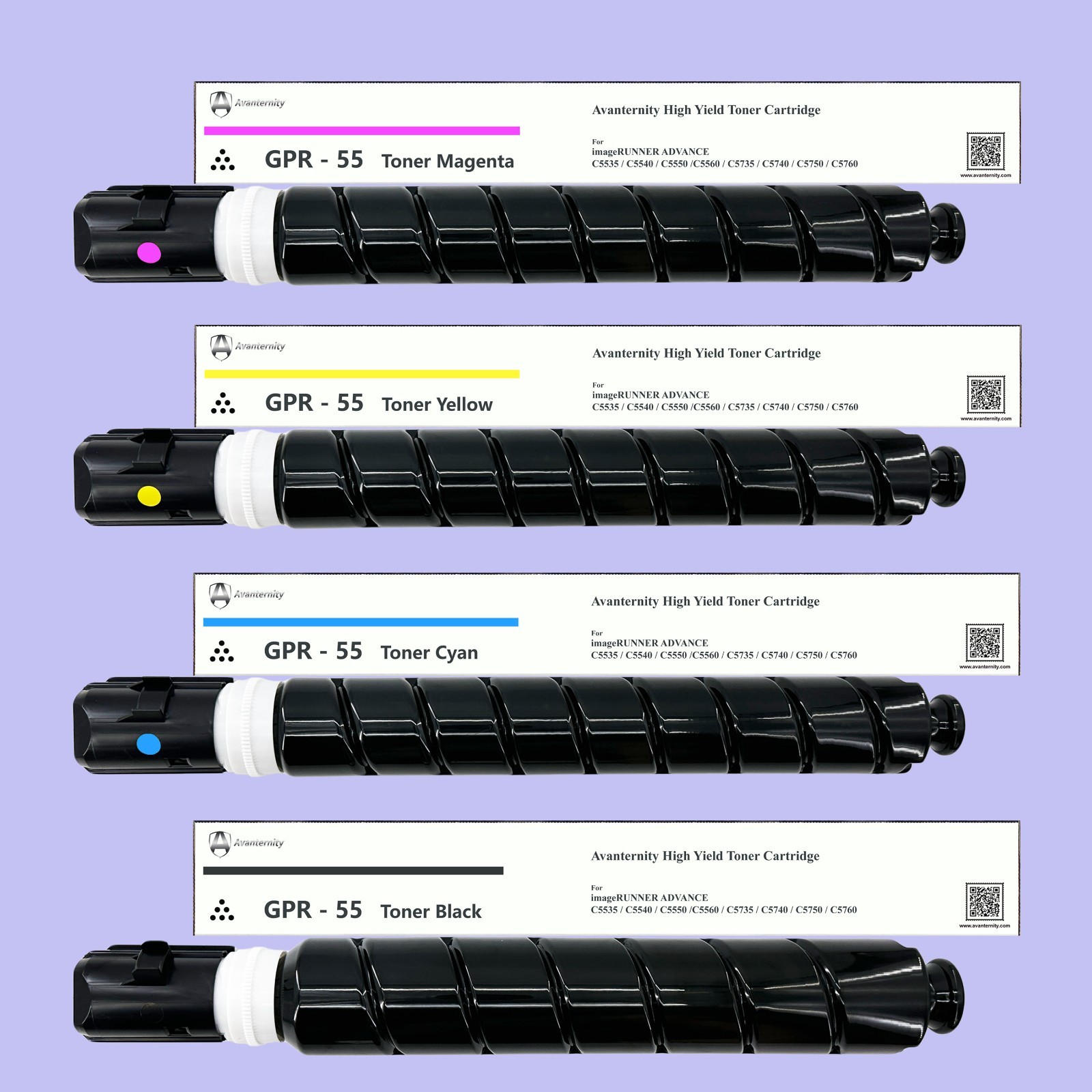 Compatible Canon GPR-55 GPR55 Toner, Set of CMYK / 2 Packs of Black