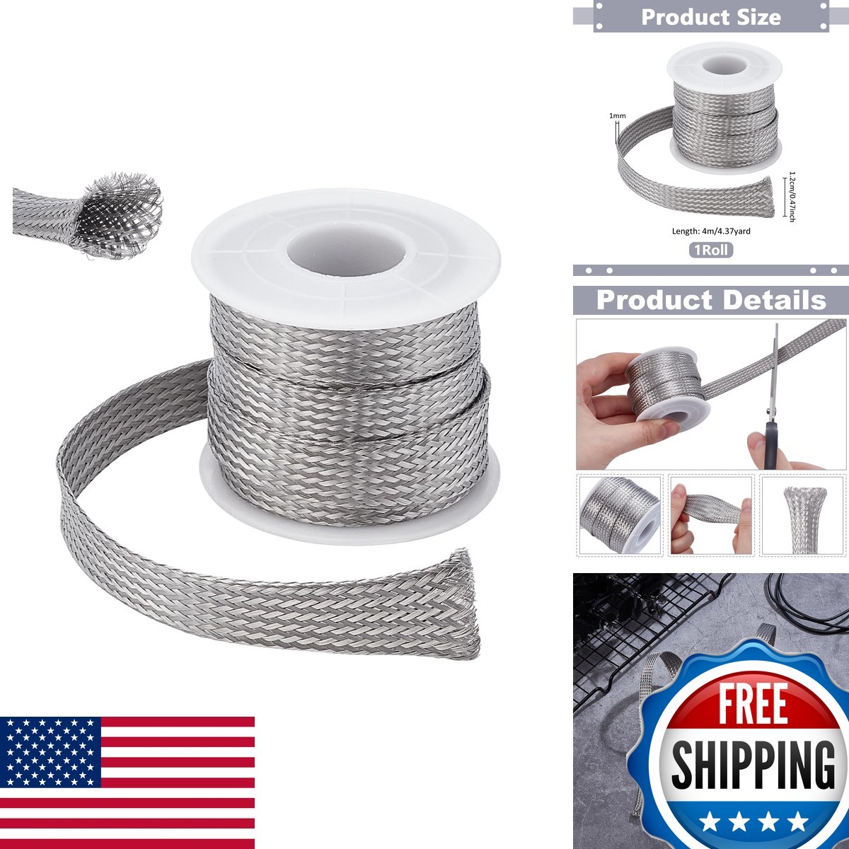 UNICRAFTALE 304 Stainless Steel Expandable Braided Cable Sleeve 4m/roll