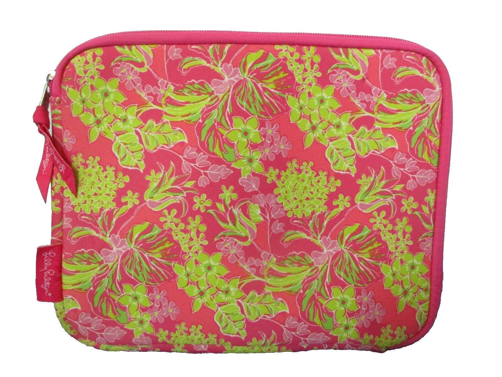 Lilly Pulitzer Tablet or IPad Sleeve Pink and Green Floral 10" x 8"Zipper
