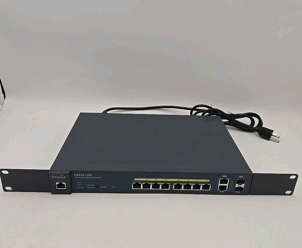 EnGenius Network 8 Port Gigabit PoE Switch EWS5912FP With Mounting Bracket Ears