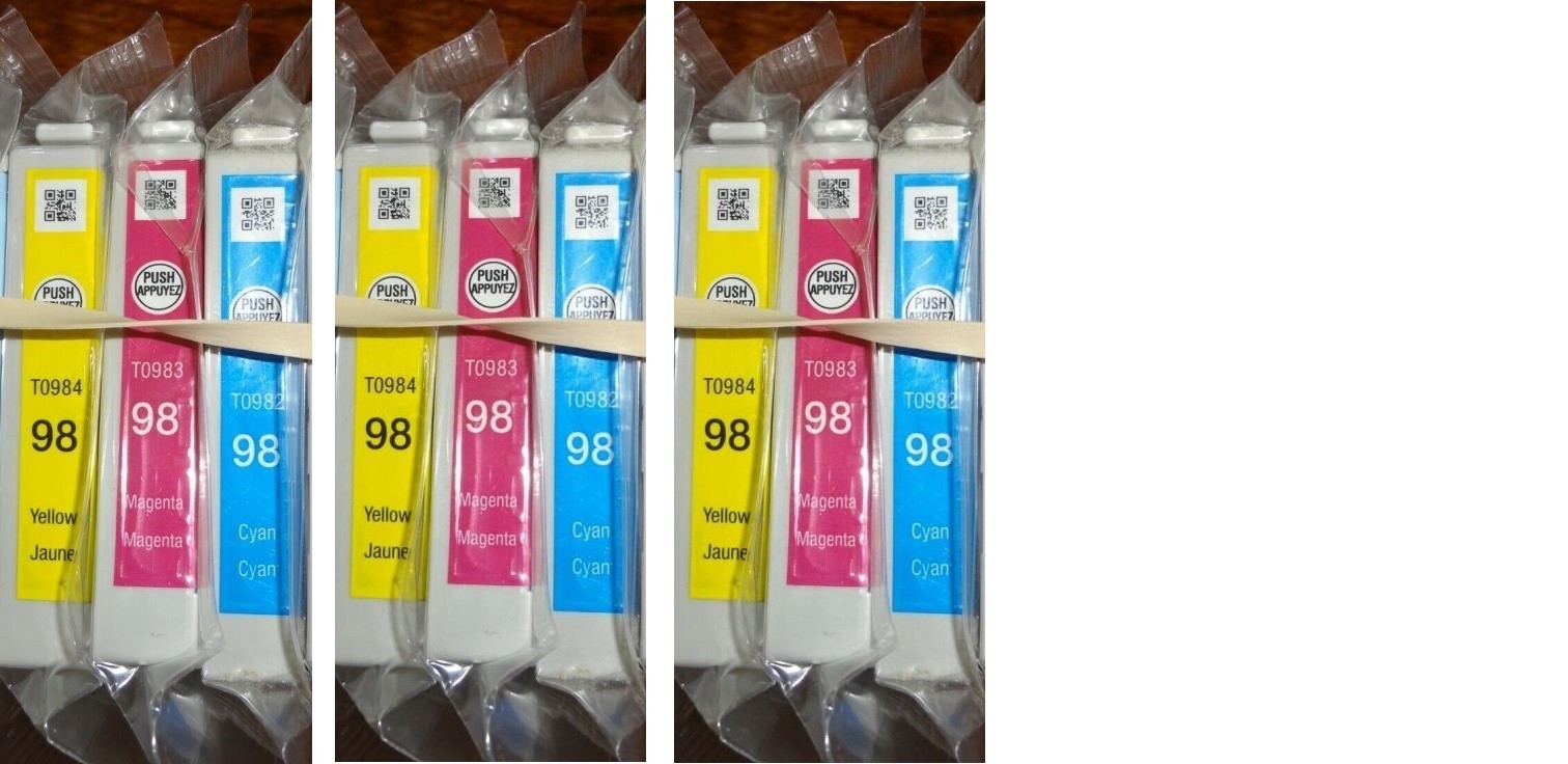 SET of 9 New Genuine SEALED BAG Epson 98 Inkjet Cartridges No Box