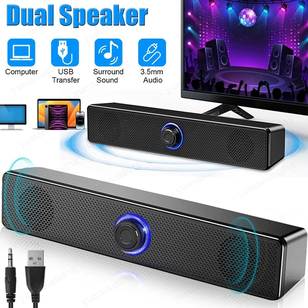 Stereo Bass Sound Computer Speakers 3.5mm USB Wired Soundbar for Desktop Laptop