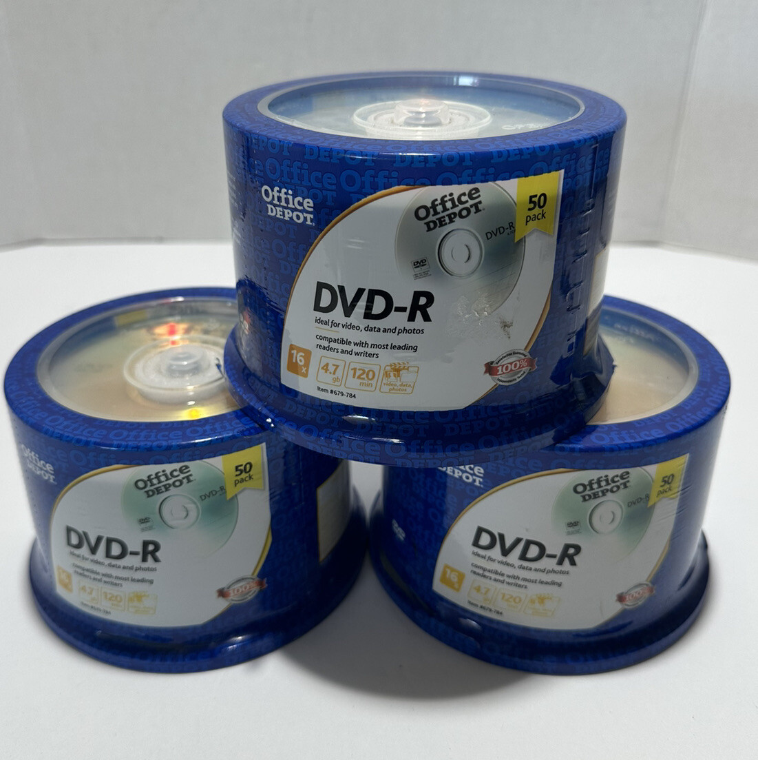 3X 50 Pack OFFICE DEPOT DVD+R 120 Minute, 4.7 GB, 16x Blank CD Discs, NEW SEALED