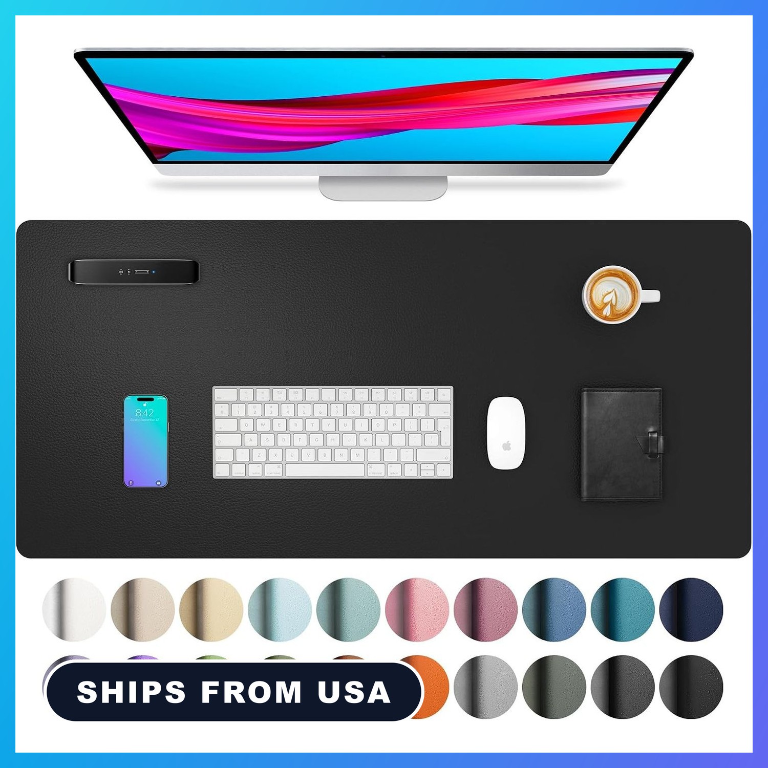 Non-Slip Waterproof PU Leather Desk Pad Protector for Mouse, Writing Desk