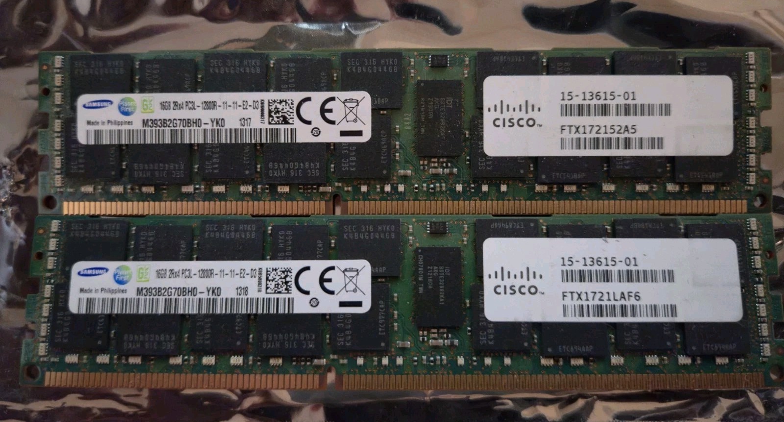 2x Samsung 16GB (32GB Total) PC3L-12800R ECC Server RAM Memory - M393B2G70BH0YK0