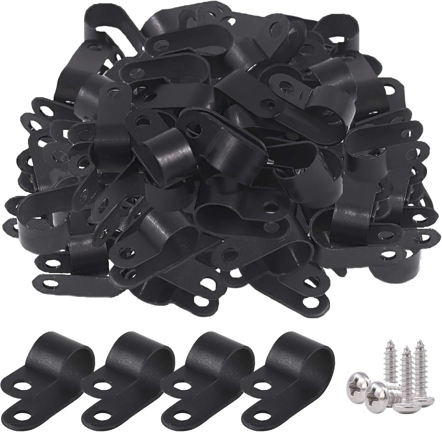 120Pcs 1/2 Inch Black Nylon Screw Mounting R-Type Cable Clip Wire Clamp