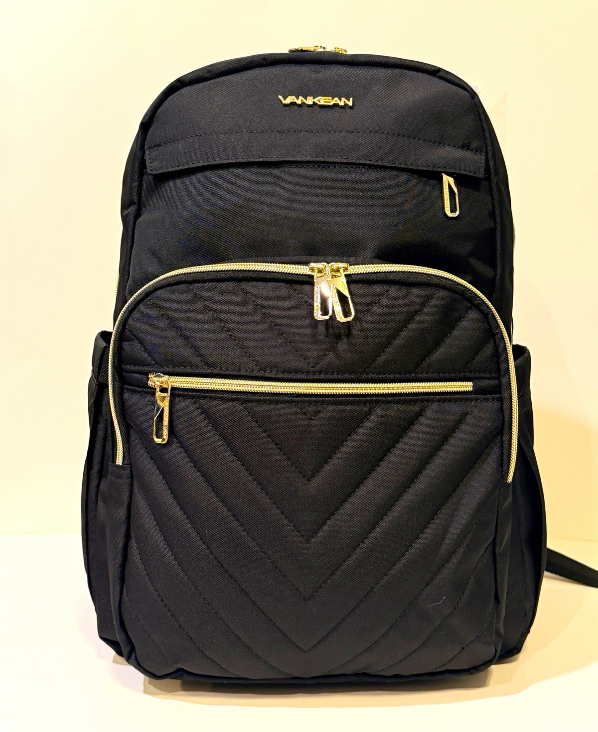 NWT Vankean Quilted Black Backpack with Gold Hardware