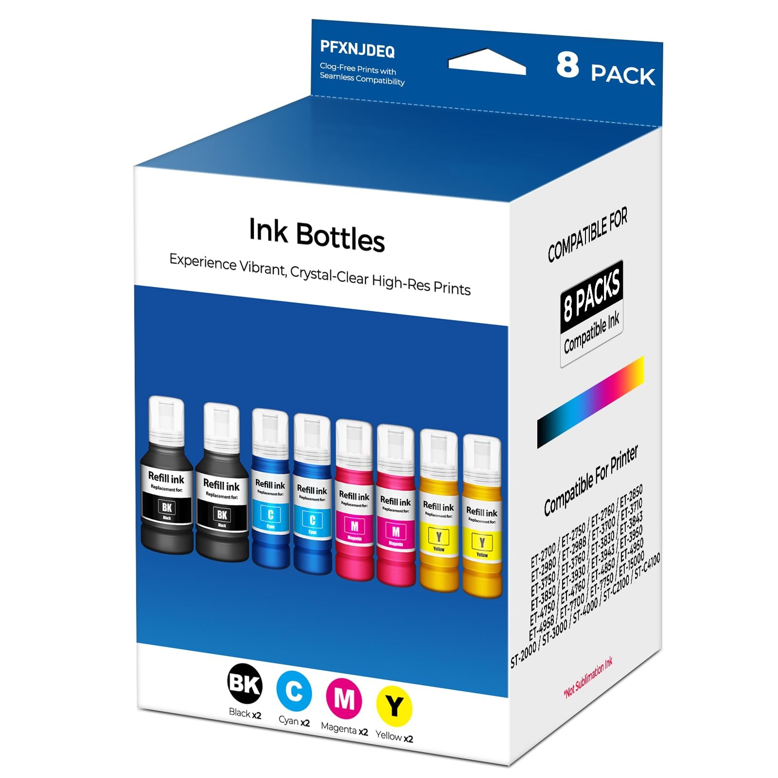 Compatible for EPT502 Ink Refill Bottle 8-Pack ET-2850 ET-3850 ET-4850 ET-150...