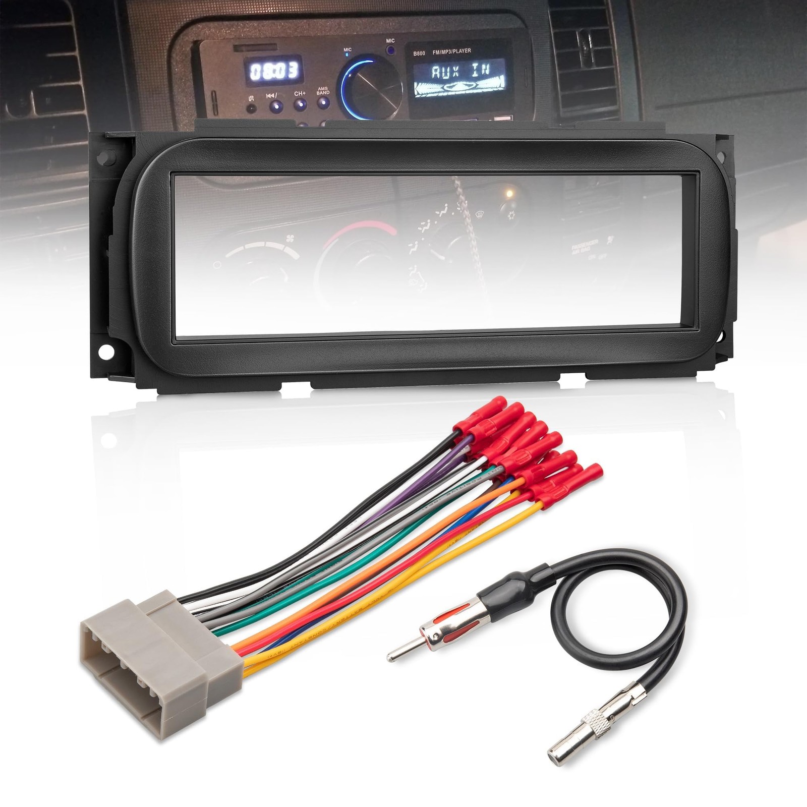 Single DIN Radio Dash Kit W/Radio Wiring Antenna Adapter for Select 2002-2007...