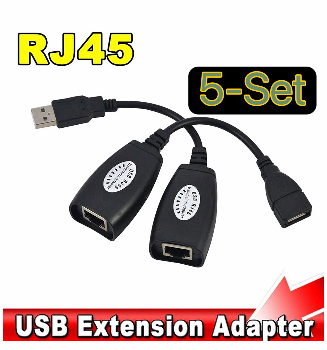 5 Pairs USB Extension Ethernet RJ45 Cat5e/6 Cable Adapter Extender Over Repeater