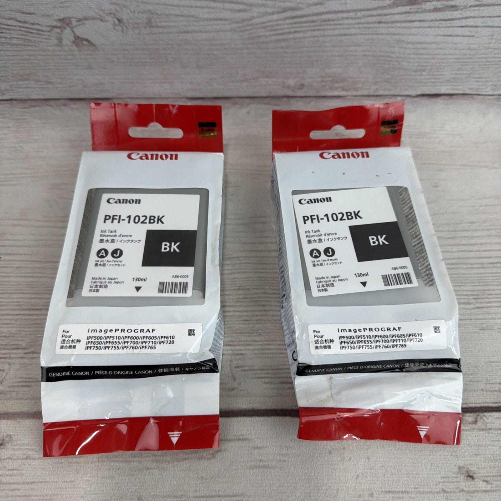 2 Canon PFI-102BK Black Ink Tank 130ml EXP 2017 OEM imagePROGRAF Sealed New FSHP