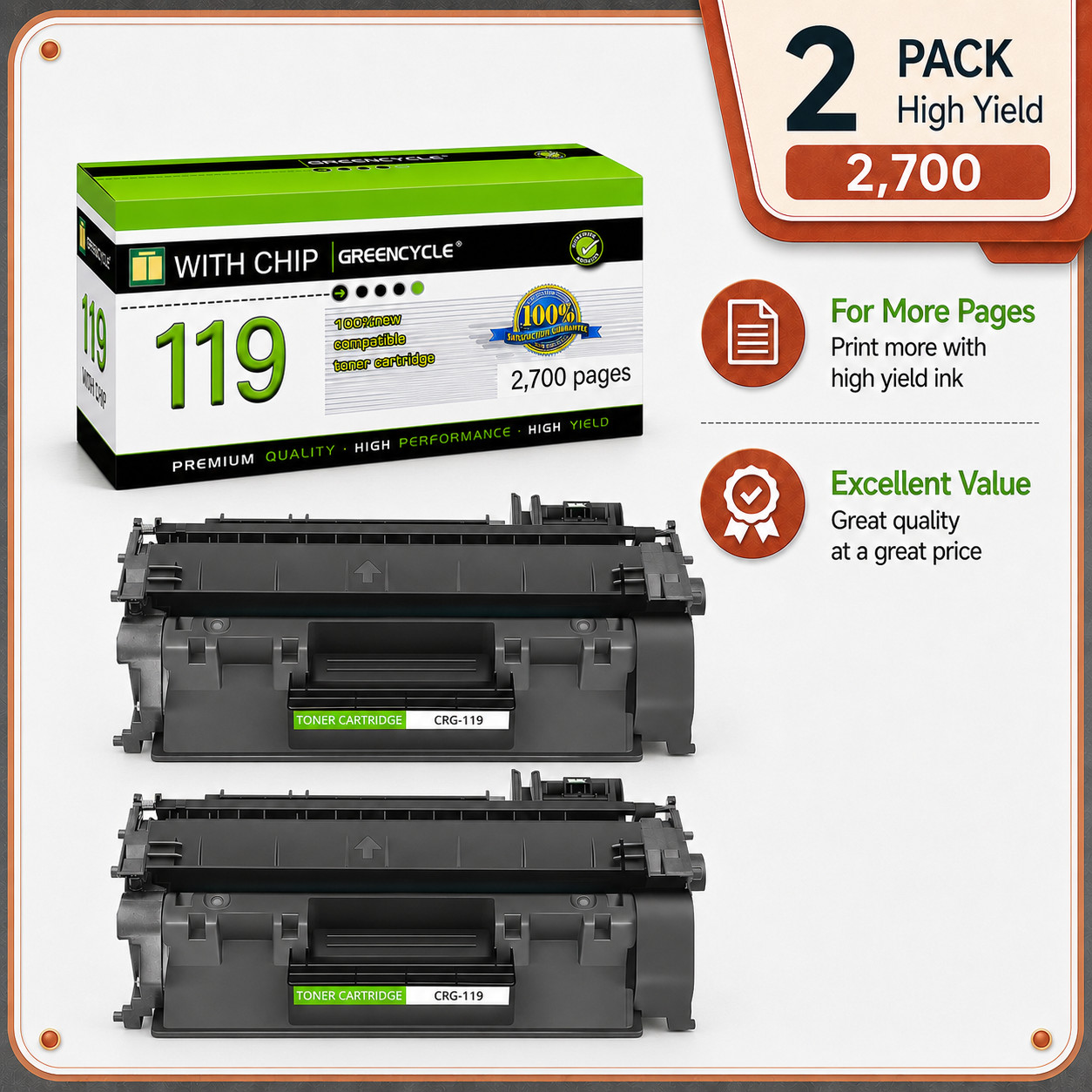 2PK C119 Toner Cartridge Compatible with Canon 119 ImageClass LBP6300dn MF5950dw