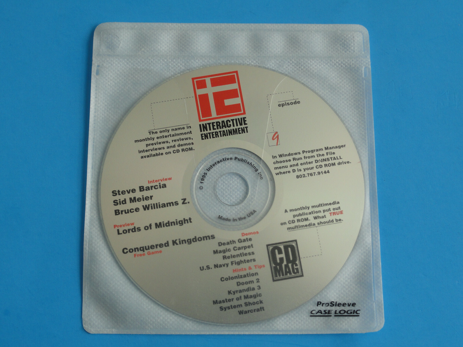 IE INTERACTIVE ENTERTAINMENT MAG #9 1995 CD ROM- LORDS OF MIDNIGHT +MORE