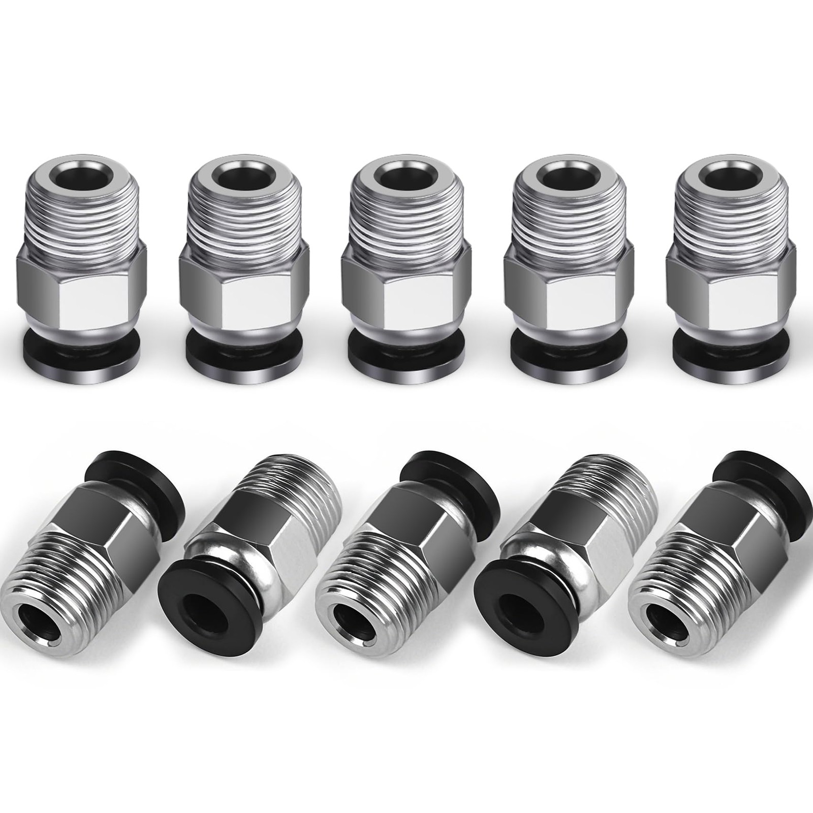 StLiSuYmx 10PCS Premium PC4-M10 Pneumatic Quick Connector 4mm, Silver