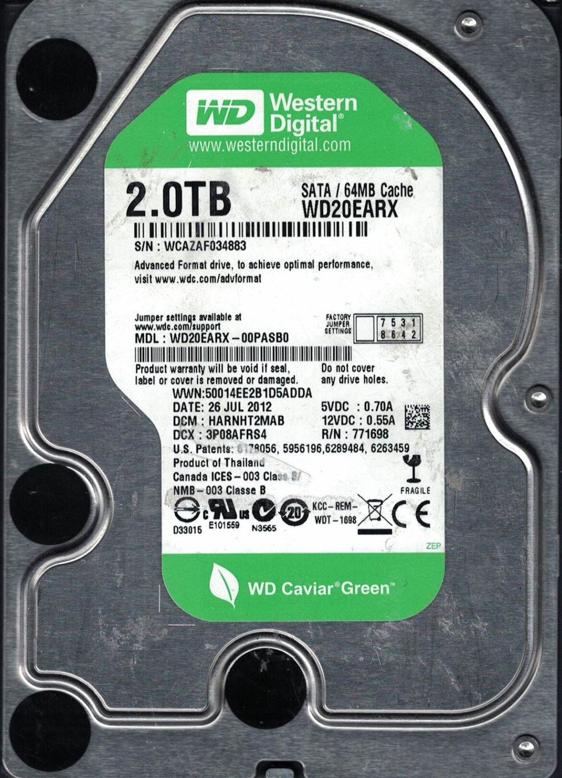 Western Digital WD20EARX-00PASB0	26 Jul 2012	DCM HARNHT2MAB