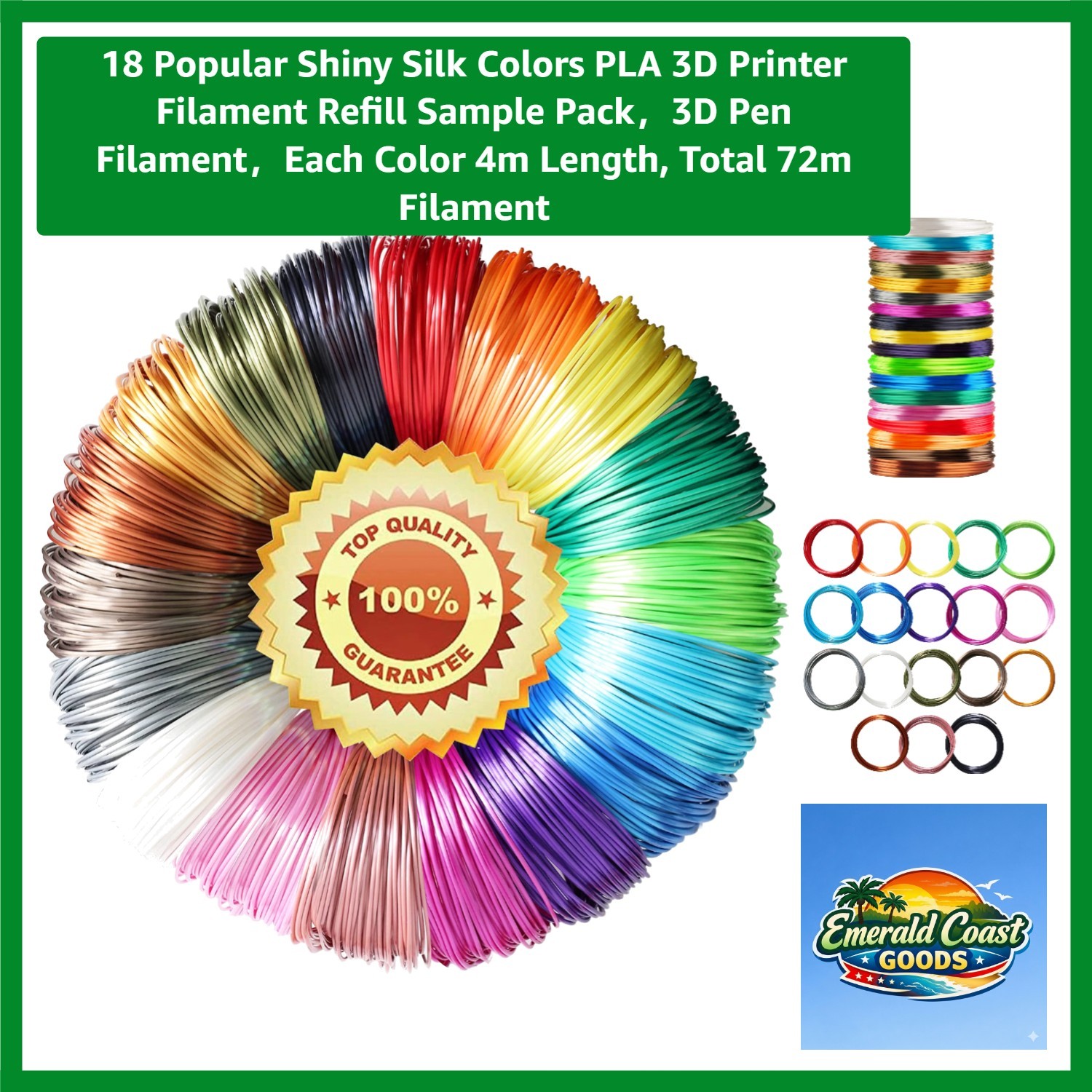 18 Popular Shiny Silk Colors PLA 3D Printer Filament Refill Sample Pack，3D Pe...