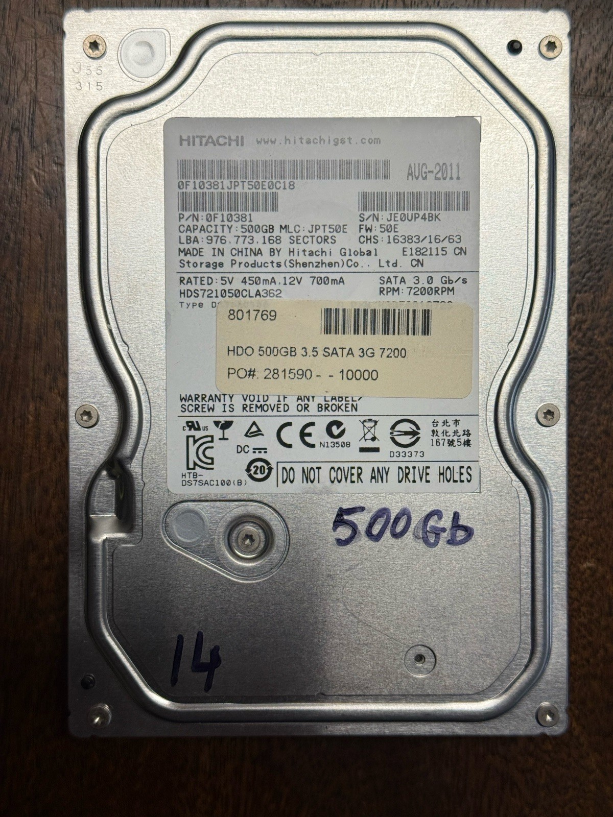 TESTED Hitachi Deskstar 7K1000.C internal HDD 500GB Model: HDS721050CLA362   #14