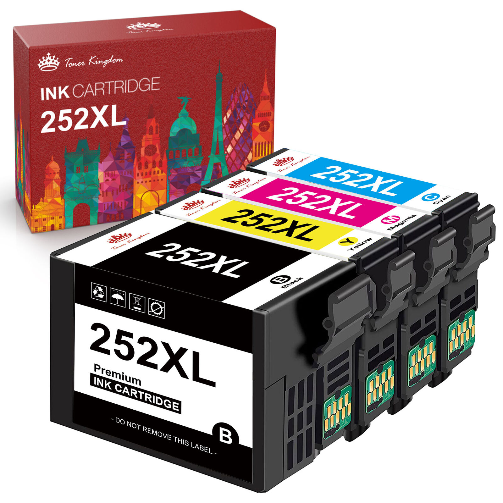 4x T252XL 252 XL 252XL Black& Color Ink For Epson WorkForce WF-3640 WF-7610