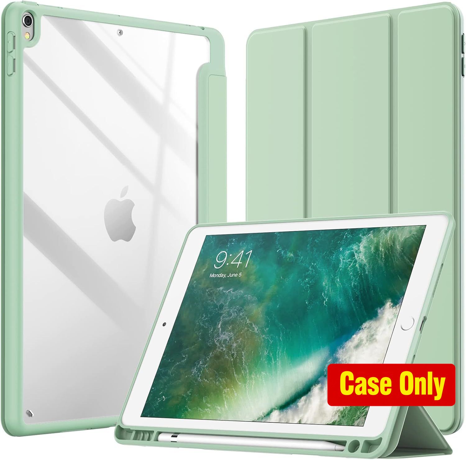 Slim Stand Cover for iPad Pro 10.5-Inch with Pencil Holder, Clear Transparent Ca