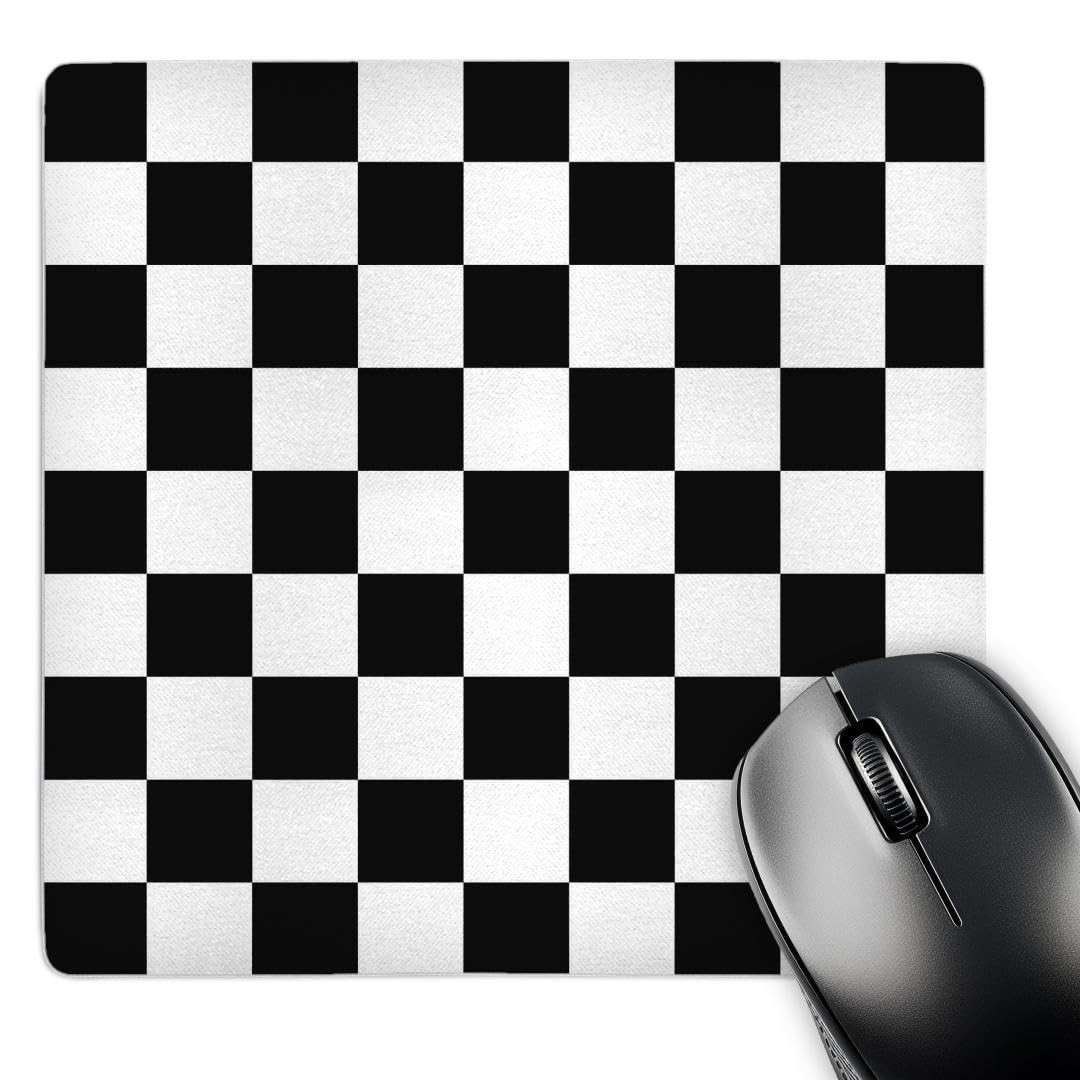 3dRose Black White Checkered Pattern Chess Racing Flag 8x8 Mouse Pad