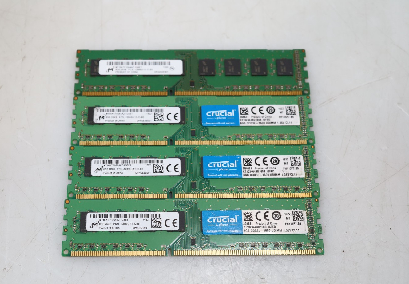 Lot 4x 8GB (32GB) Micron MT16KTF1G64AZ-1G6E1 PC3L-12800U DDR3 UDIMM Memory