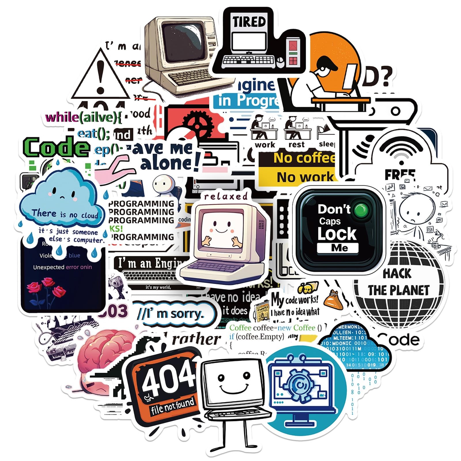 50PCS Funny Computer Stickers Creative Tech Laptop Decals for