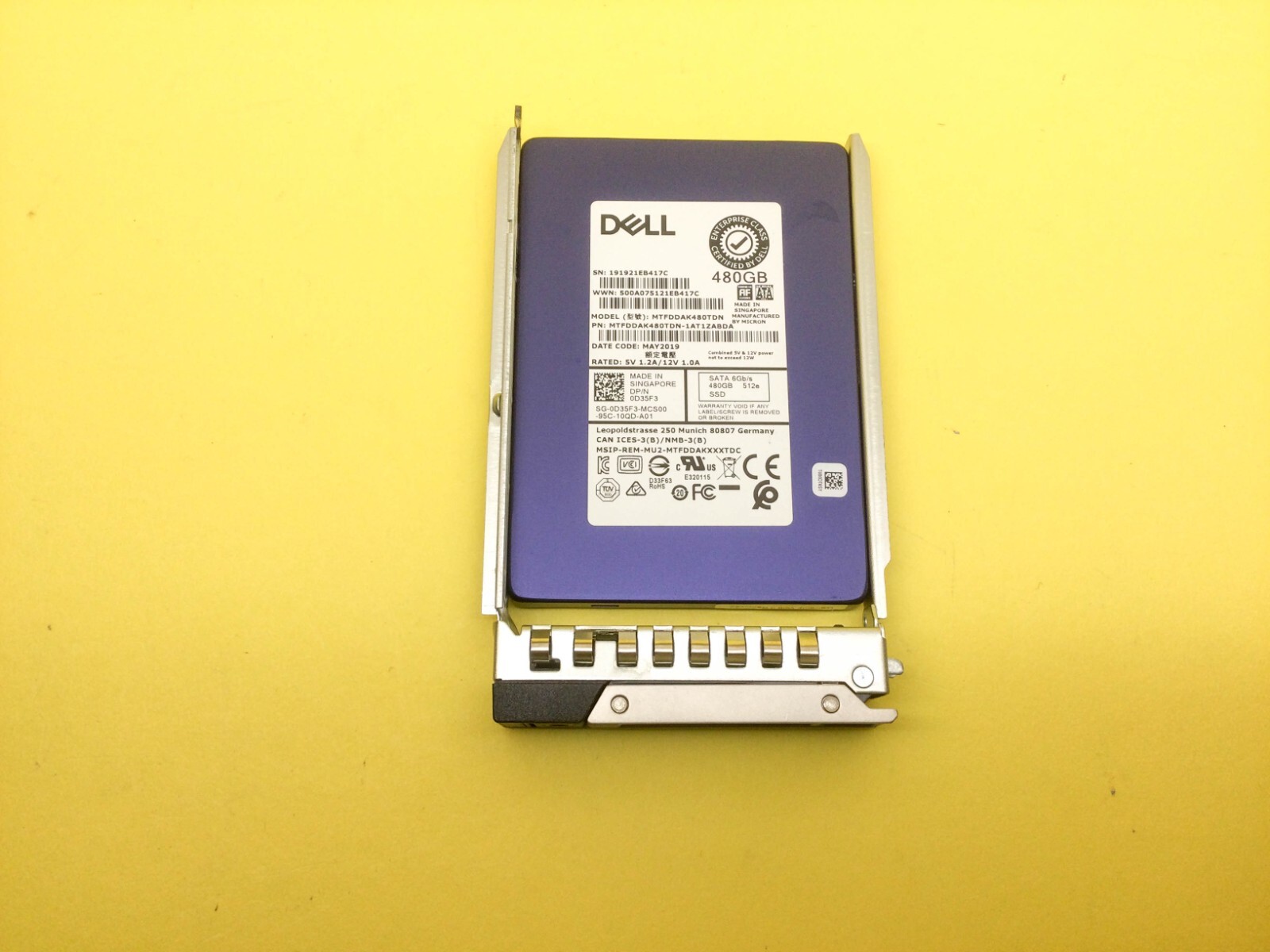 D35F3 Dell 480GB SATA 6Gb/s Mixed Use 2.5'' 512e SSD 0D35F3 MTFDDAK480TDN