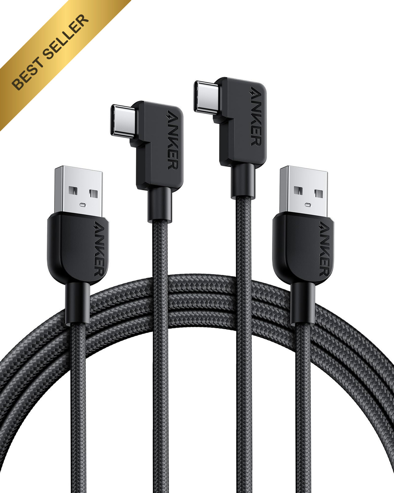 Anker Right Angle USB A to USB C Cable 2 Pack 6 ft Black Charging Data Sync Cord