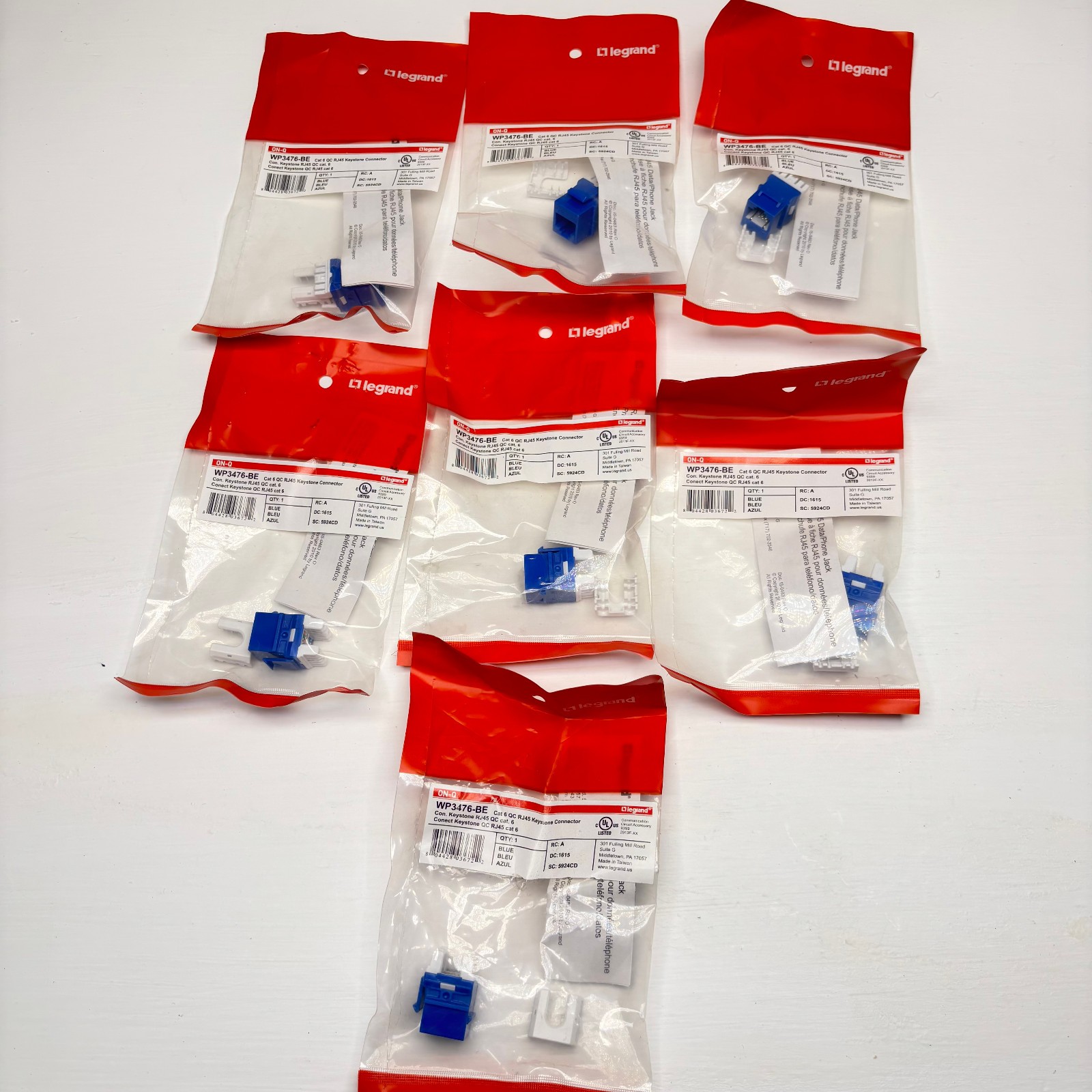 LEGRAND WP3476-BE QTY 7X CAT6 RJ45 KEYSTONE CONNECTOR