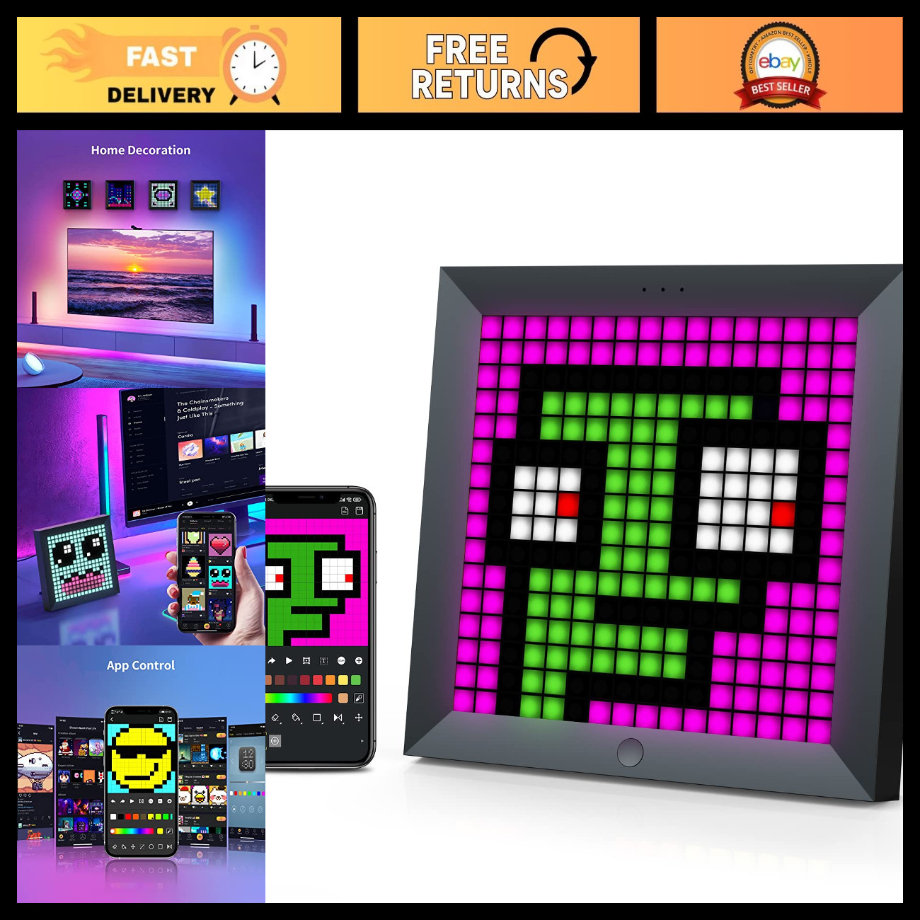 RGB LED Pixel Display Panel - Customizable Gaming Decor, Unique Gift Idea
