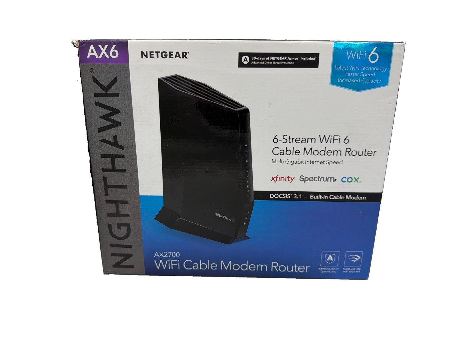 NETGEAR Nighthawk WiFi 6 Cable Modem Router CAX30-100NAR DOCSIS AX2700