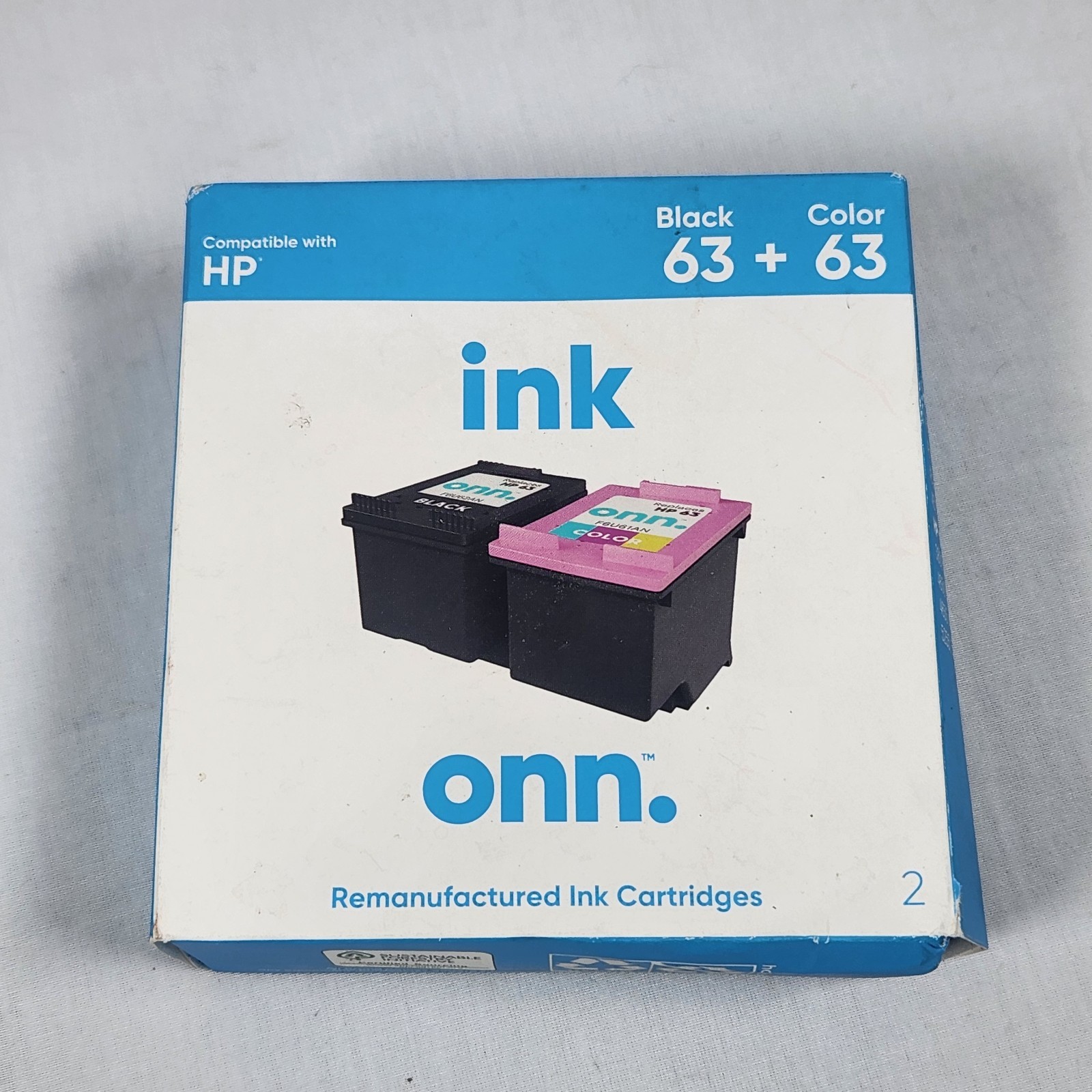 New Onn Compatible with HP 63 Black  + 63 Color Ink Cartridges 2 Pack Exp 8/22