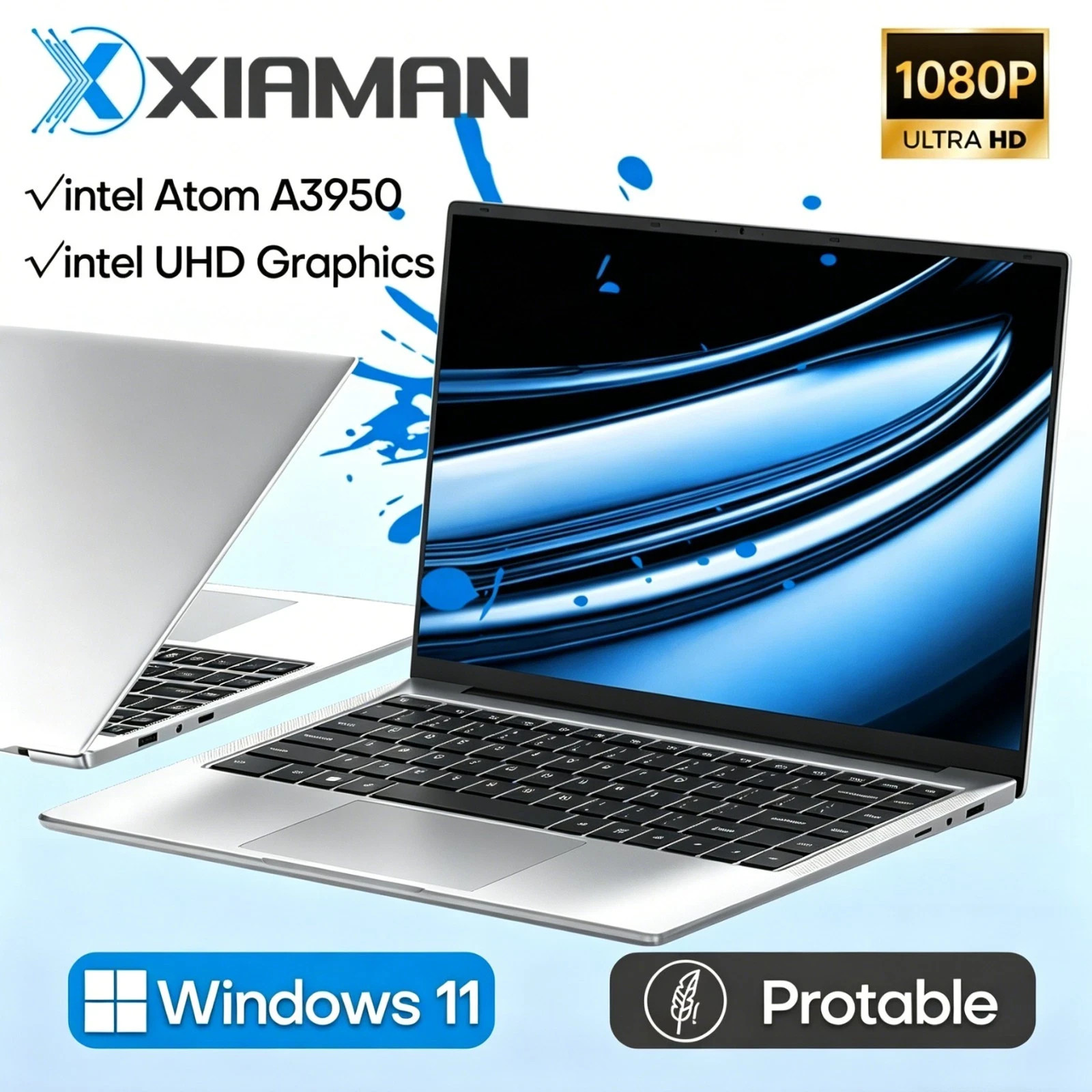 14.1 Inch HD Display Laptop Computer Windows 11 Pro Intel Atom A3950 Lightweight